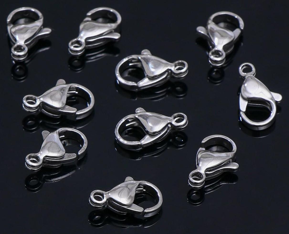 Замок-карабин (набор 10шт), 12*10мм, нержавеющая сталь