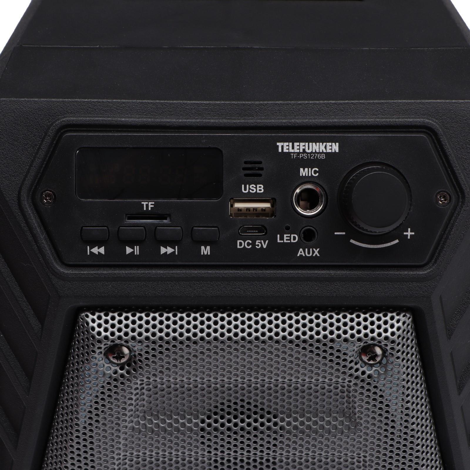 Портативная караоке система Telefunken TF-PS1276B, 35 Вт, FM, AUX, USB, BT, 1200 мАч, чёрная