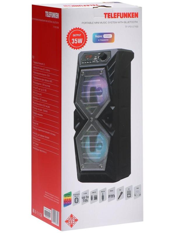 Портативная караоке система Telefunken TF-PS1276B, 35 Вт, FM, AUX, USB, BT, 1200 мАч, чёрная