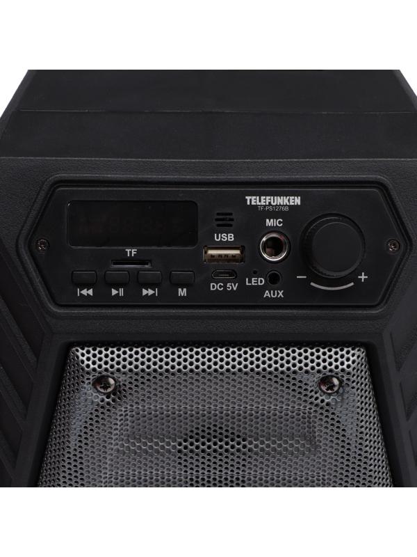 Портативная караоке система Telefunken TF-PS1276B, 35 Вт, FM, AUX, USB, BT, 1200 мАч, чёрная