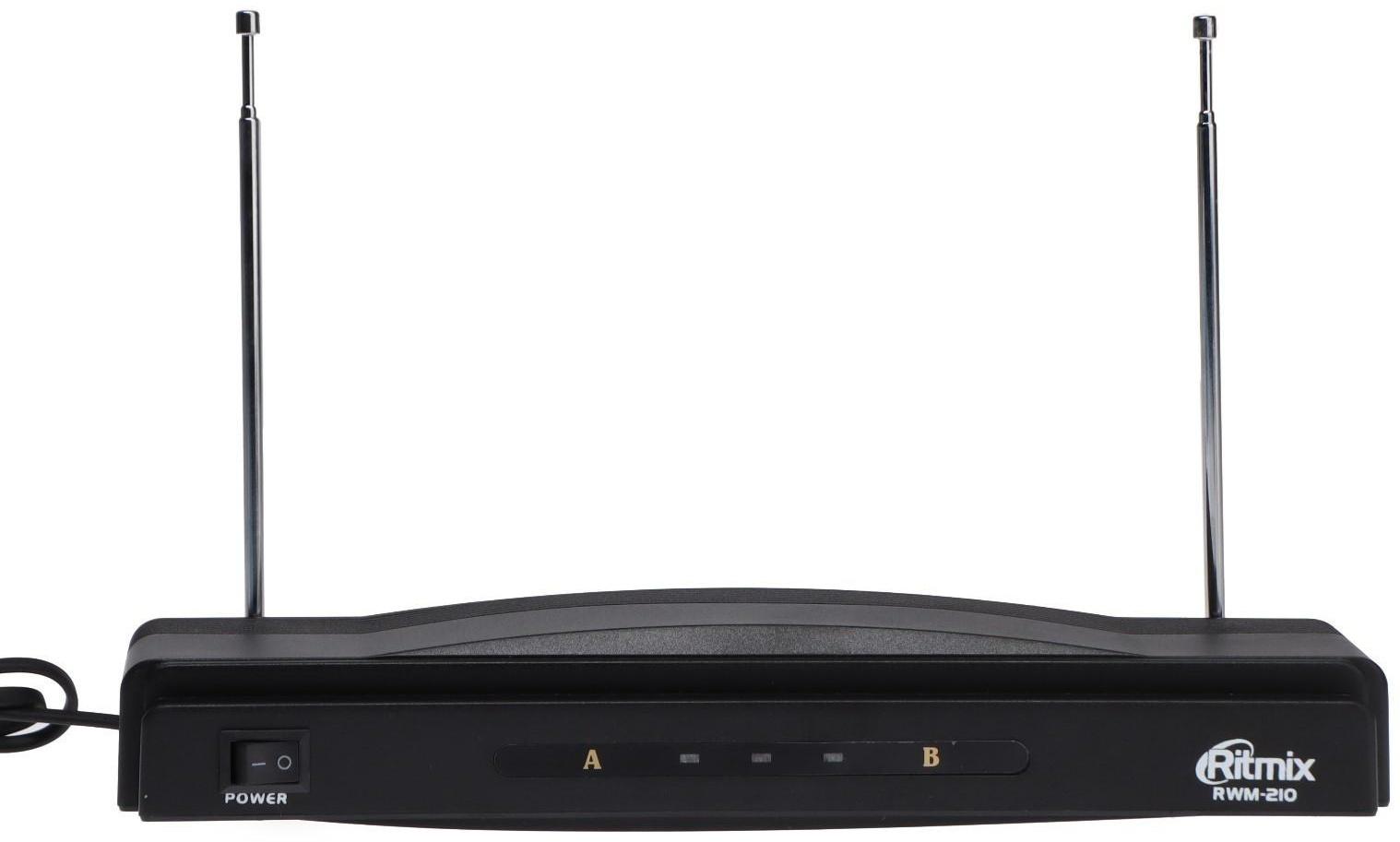 Беспроводная микрофонная система Ritmix RWM-210, 105 дБ, 100-10000 Гц, радиус до 10 м,черная