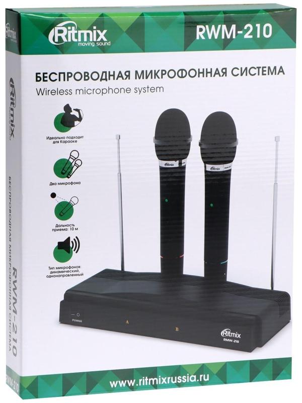 Беспроводная микрофонная система Ritmix RWM-210, 105 дБ, 100-10000 Гц, радиус до 10 м,черная