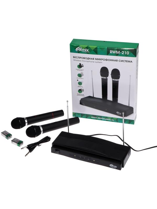 Беспроводная микрофонная система Ritmix RWM-210, 105 дБ, 100-10000 Гц, радиус до 10 м,черная