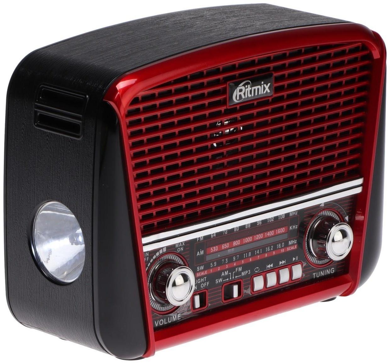 Радиоприемник Ritmix RPR-050 RED, функция MP3-плеера, фонарь, красный