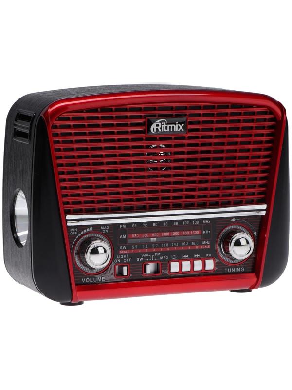 Радиоприемник Ritmix RPR-050 RED, функция MP3-плеера, фонарь, красный