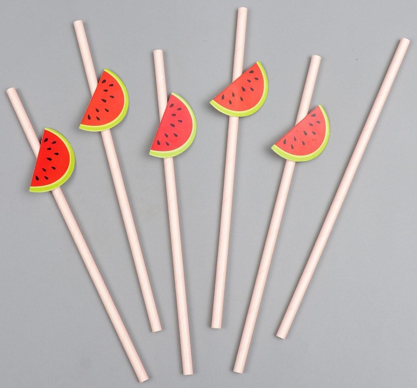 Трубочки для коктейля «Арбуз», в наборе 6 штук