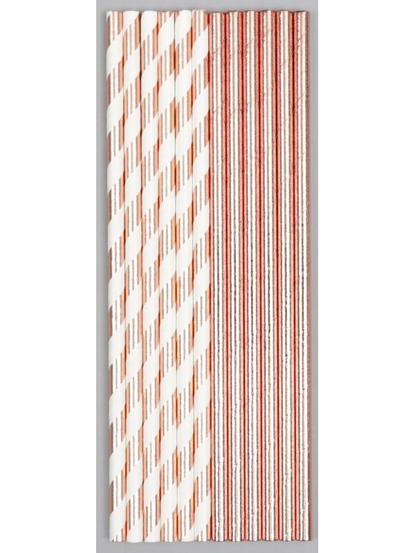 Трубочки для коктейля «Ассорти», в наборе 12 штук, цвет розовое золото