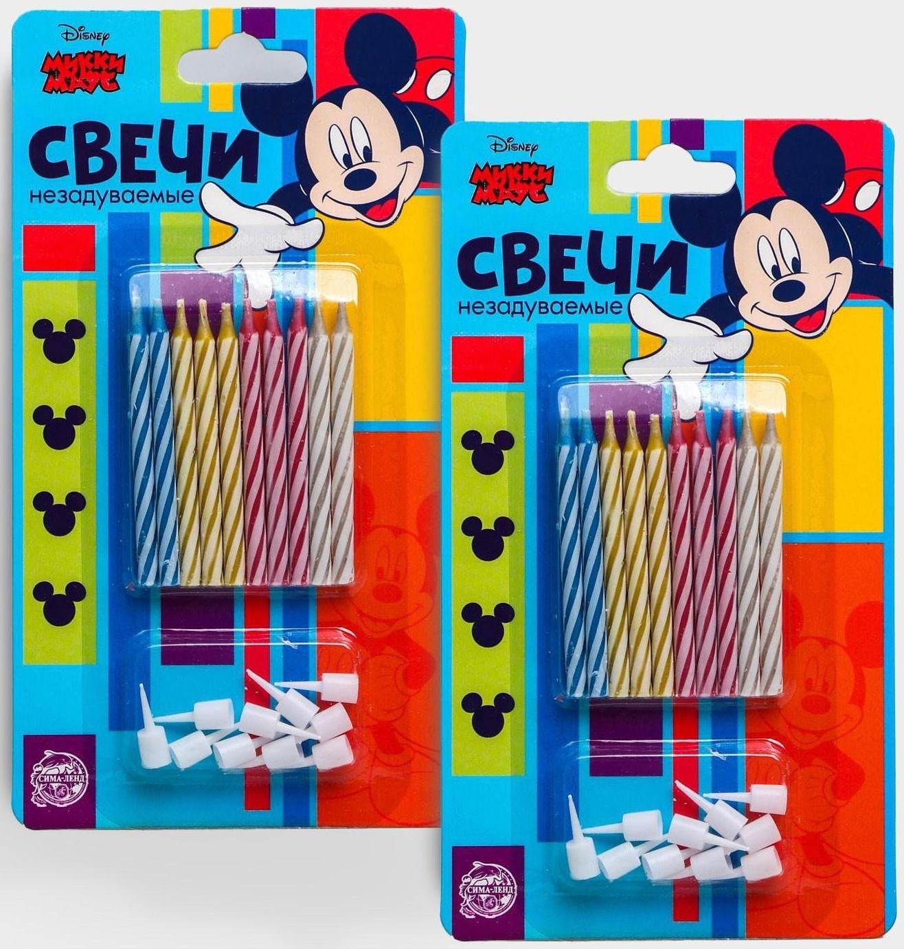 Набор свечей незадуваемые для торта, Микки Маус, 2 шт