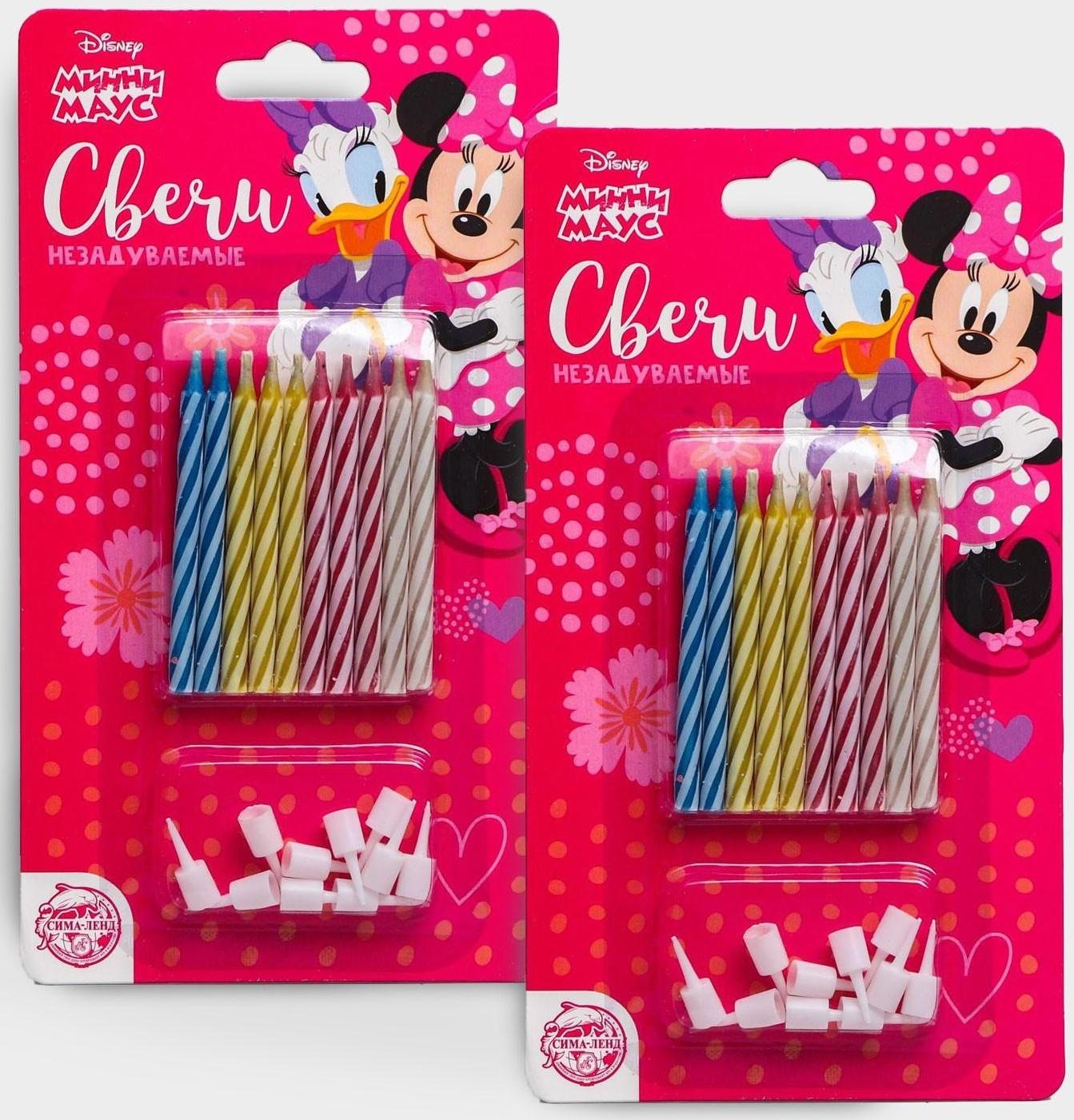 Набор свечей незадуваемые для торта, Минни Маус, 2 шт