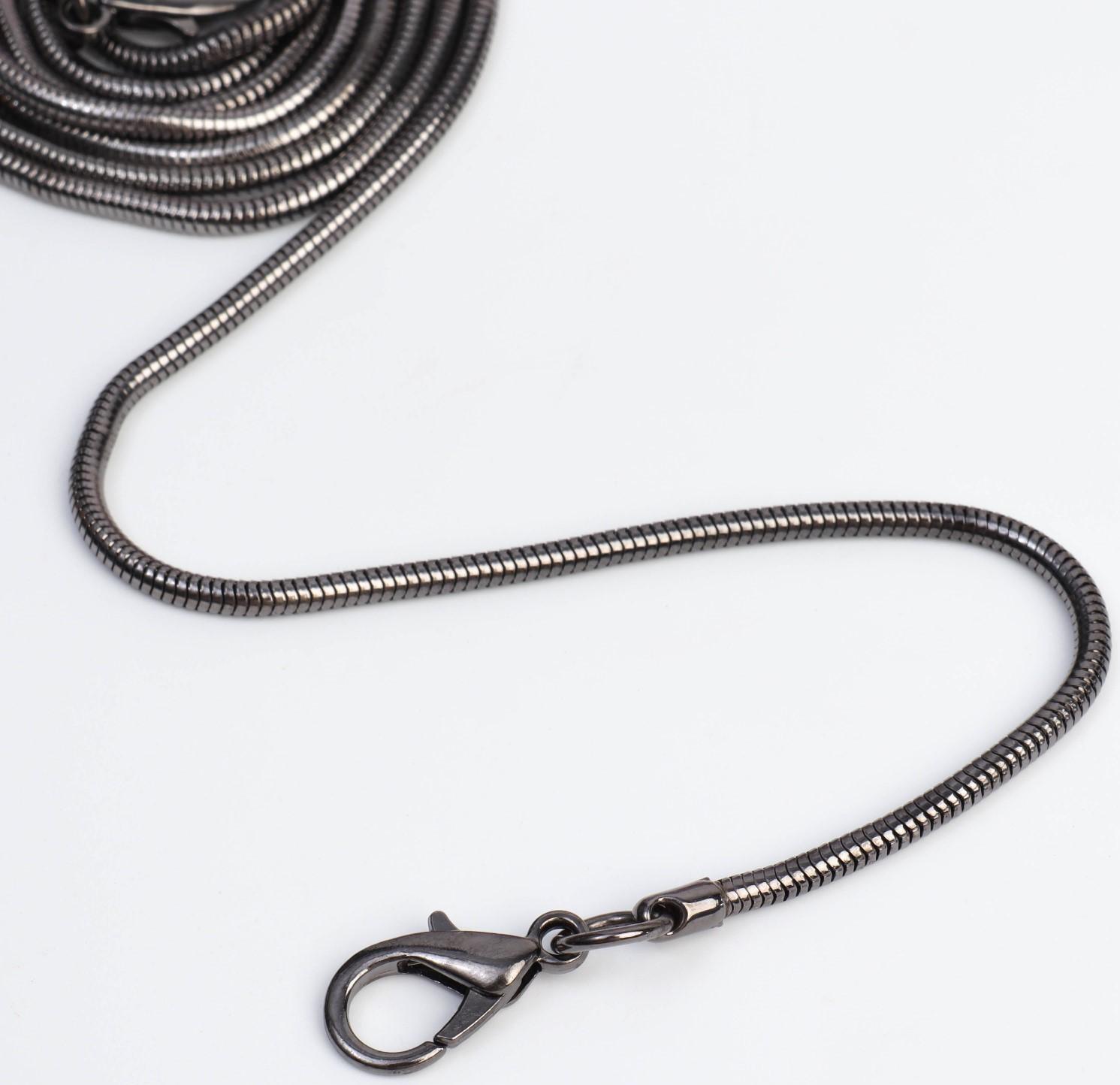 Цепочка-шнурок для сумки, с карабинами, железная, d = 3,2 мм, 120 см, цвет чёрный никель