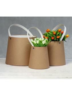 Набор коробок 3 в 1 Обратный конус крафт без крышек с ручкой 11 х 14 х 14-16 х 16 х 18-21 х 18 см