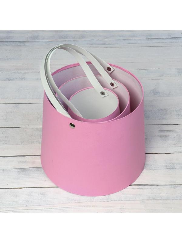 Набор коробок 3 в 1 Обратный конус розовый без крышек с ручкой 11 х 14 х 14-16 х 16 х 18-21