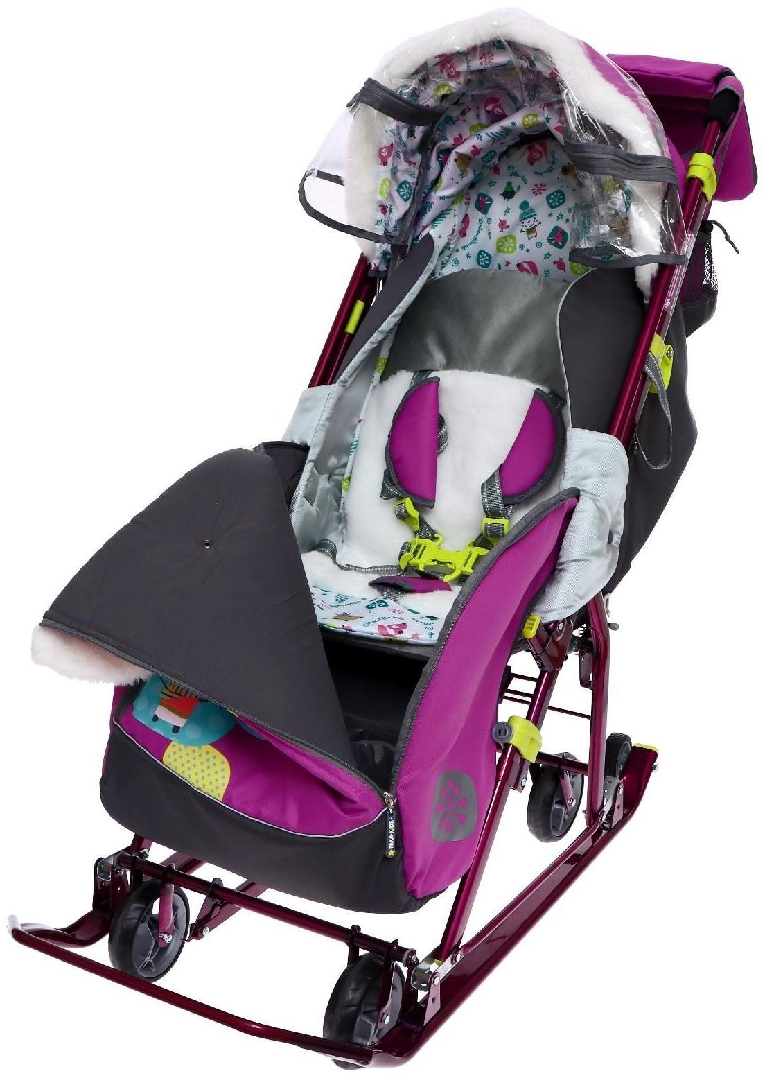 Санки-коляска «Ника Детям 7-6», рисунок со снеговиком, цвет орхидея