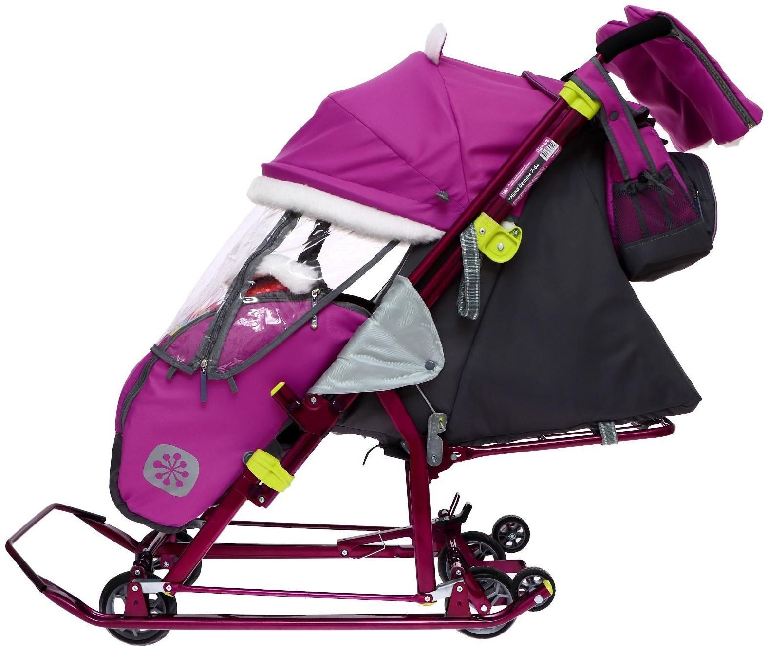 Санки-коляска «Ника Детям 7-6», рисунок со снеговиком, цвет орхидея