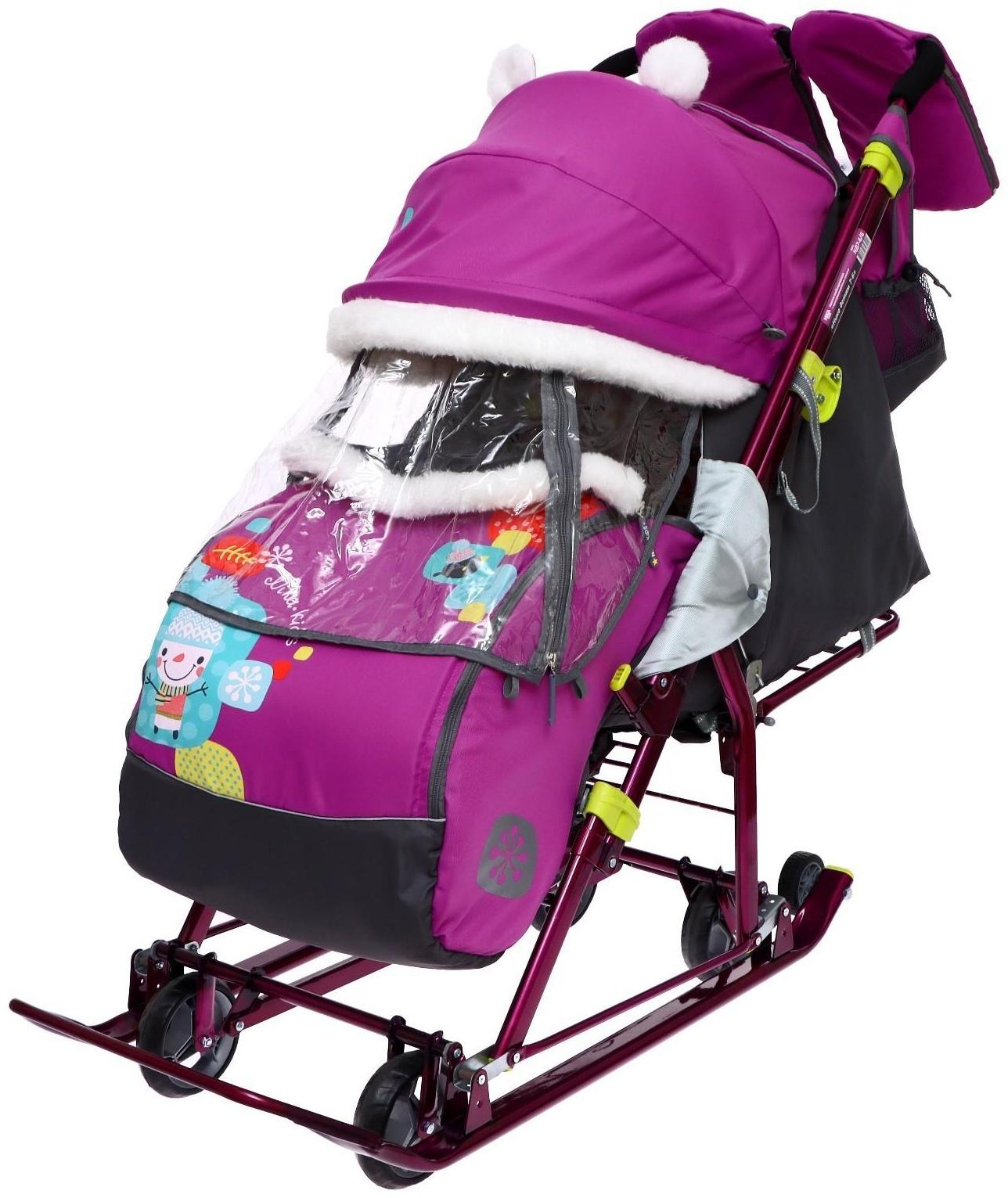 Санки-коляска «Ника Детям 7-6», рисунок со снеговиком, цвет орхидея