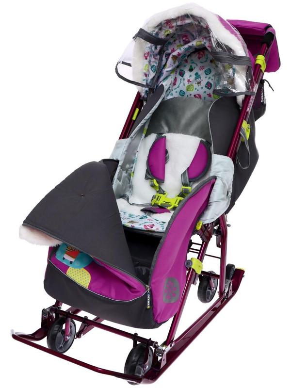 Санки-коляска «Ника Детям 7-6», рисунок со снеговиком, цвет орхидея