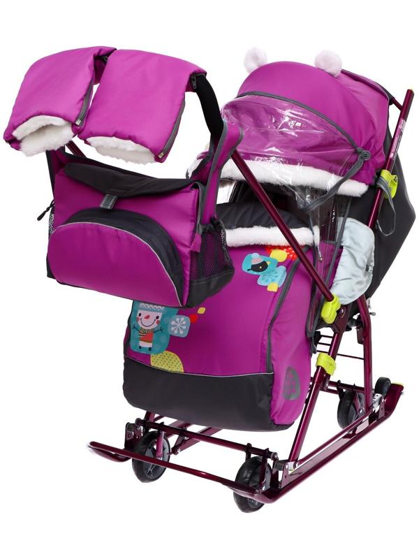 Санки-коляска «Ника Детям 7-6», рисунок со снеговиком, цвет орхидея