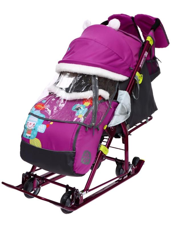 Санки-коляска «Ника Детям 7-6», рисунок со снеговиком, цвет орхидея