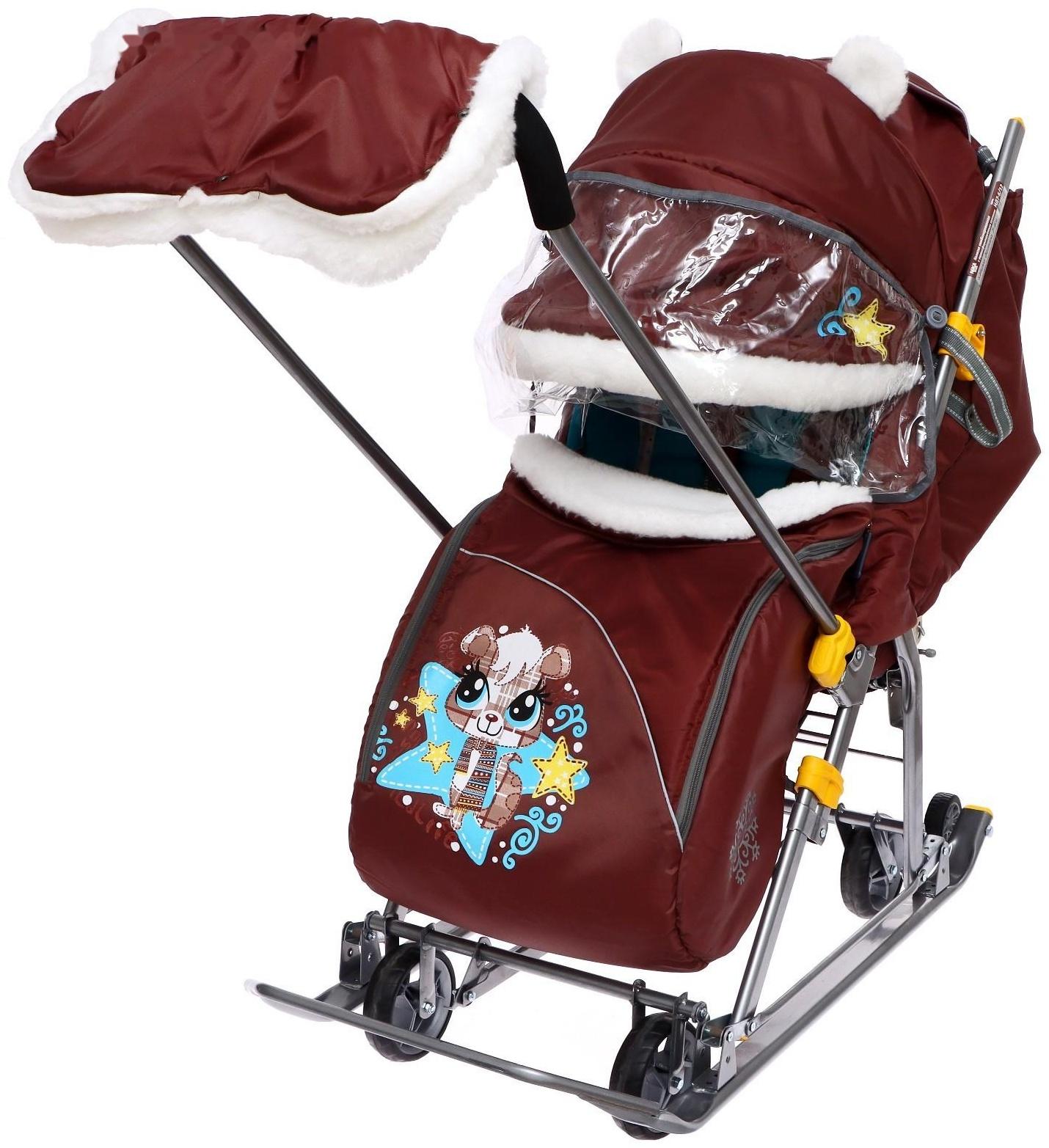 Санки-коляска «Ника Детям 7-6», рисунок с бельчонком, цвет шоколадный