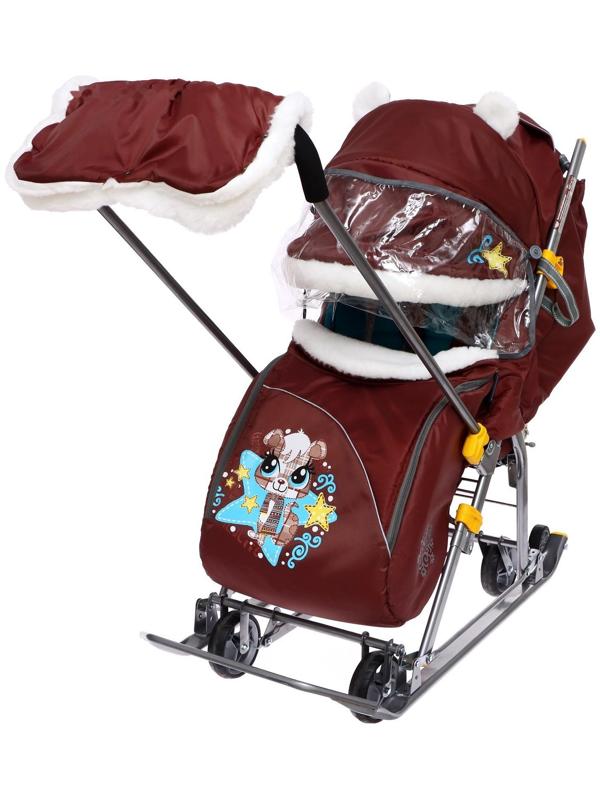 Санки-коляска «Ника Детям 7-6», рисунок с бельчонком, цвет шоколадный