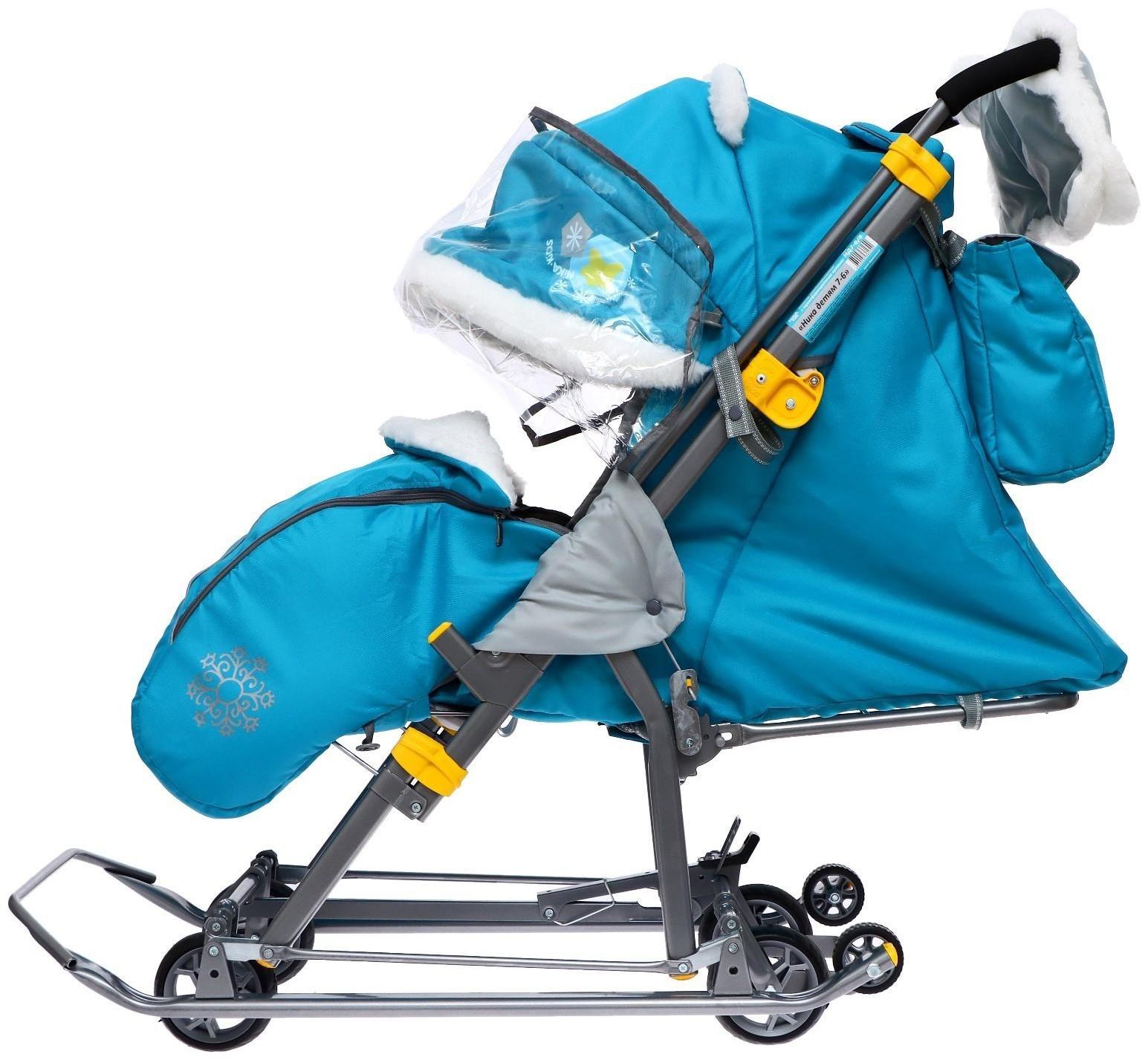 Санки-коляска «Ника Детям 7-6», рисунок со снеговиком, цвет бирюзовый