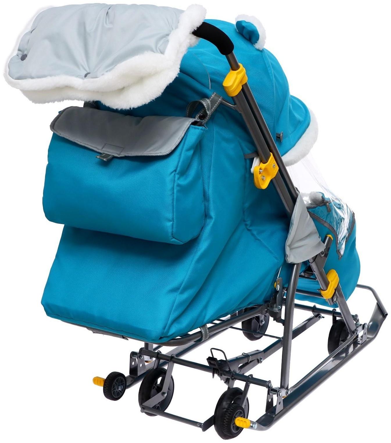 Санки-коляска «Ника Детям 7-6», рисунок со снеговиком, цвет бирюзовый