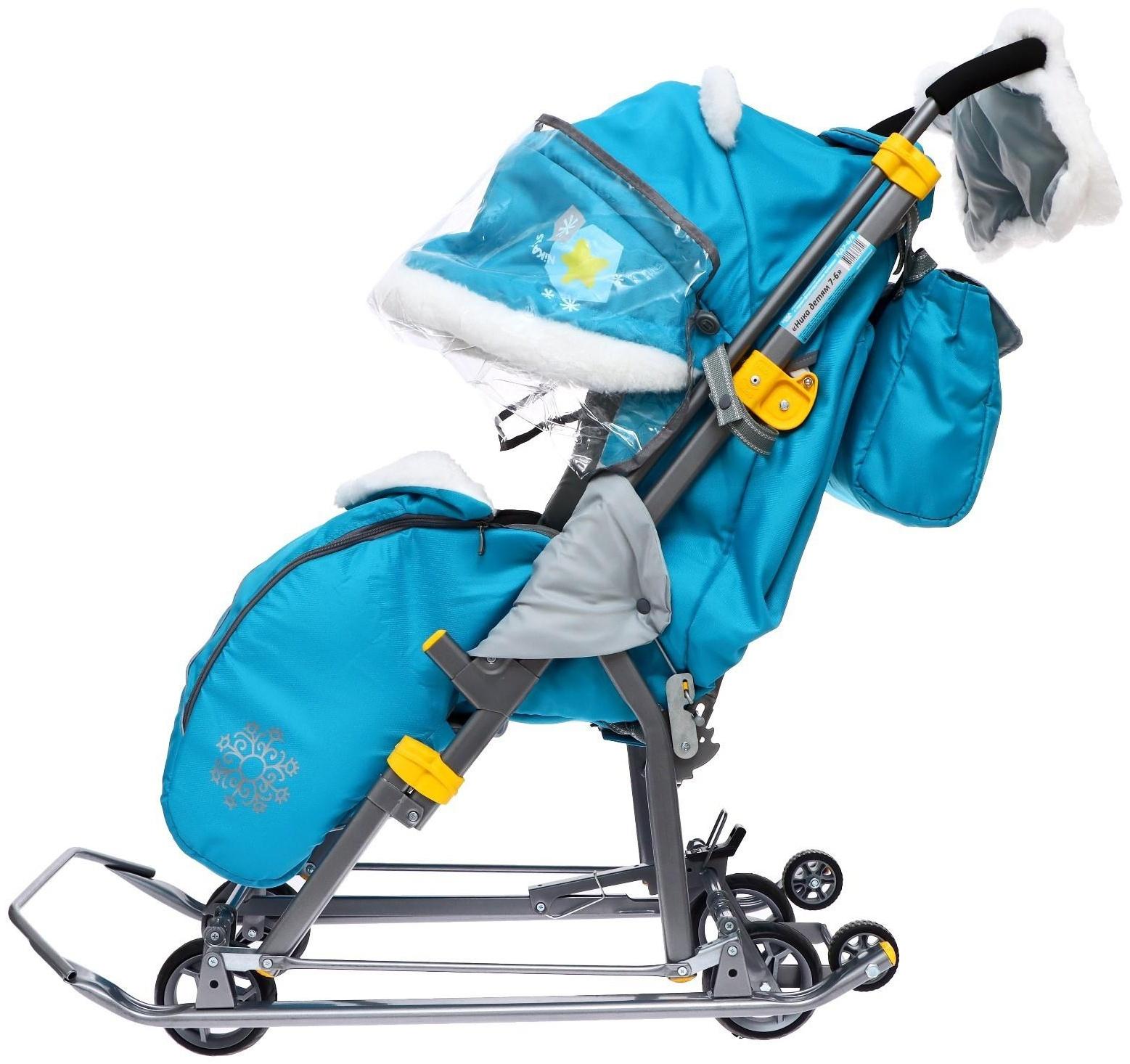Санки-коляска «Ника Детям 7-6», рисунок со снеговиком, цвет бирюзовый