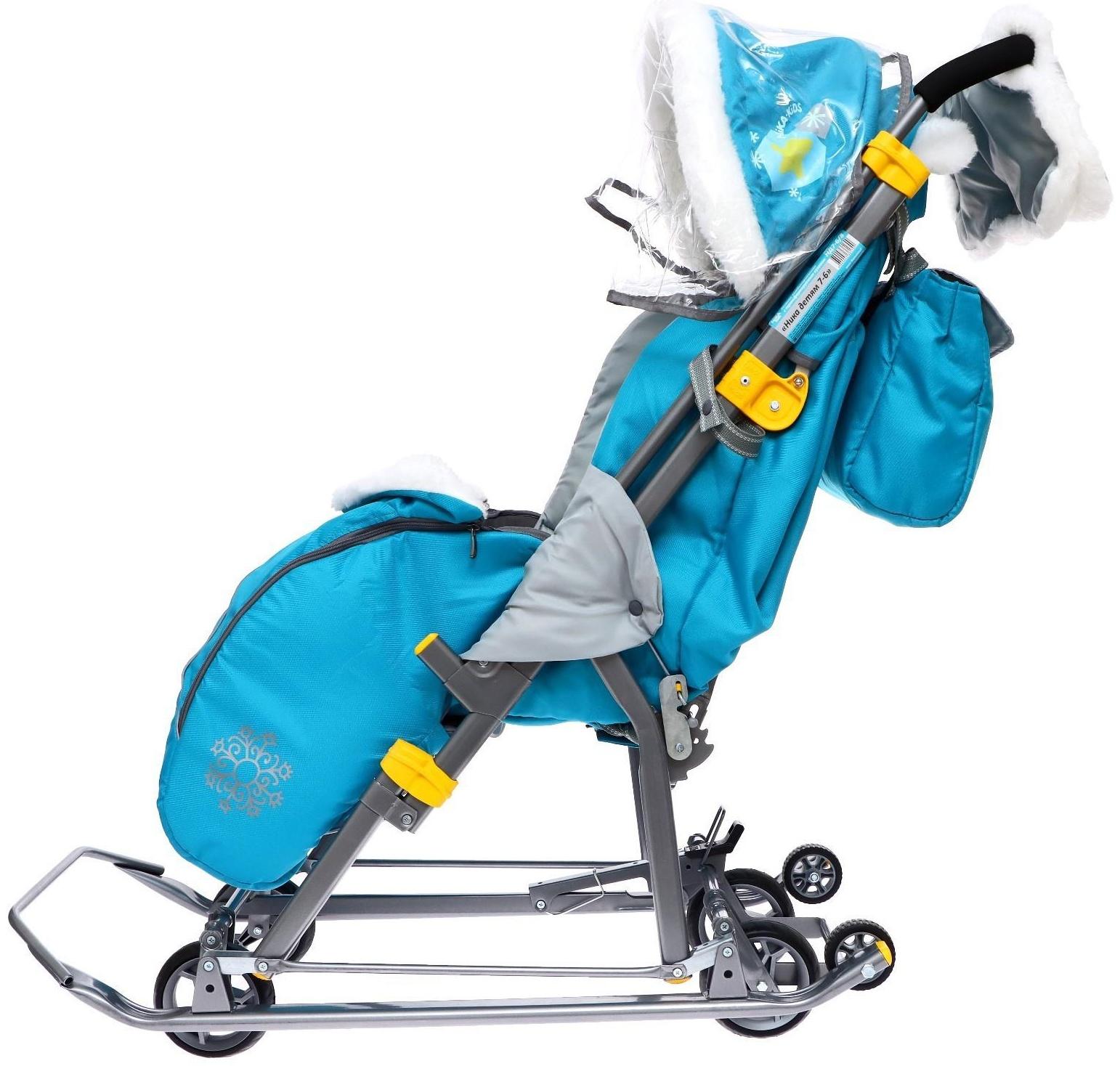 Санки-коляска «Ника Детям 7-6», рисунок со снеговиком, цвет бирюзовый