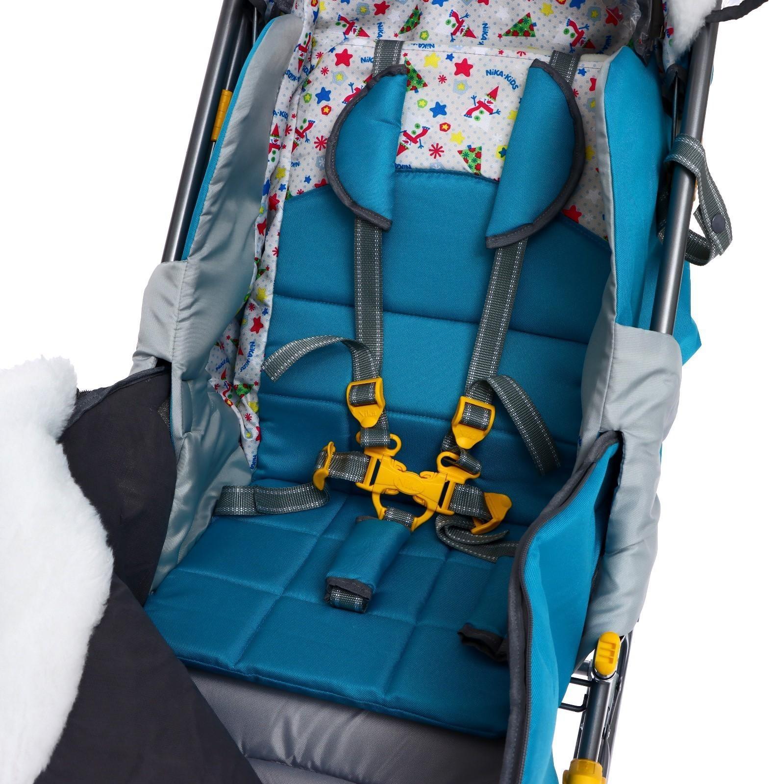 Санки-коляска «Ника Детям 7-6», рисунок со снеговиком, цвет бирюзовый