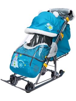 Санки-коляска «Ника Детям 7-6», рисунок со снеговиком, цвет бирюзовый