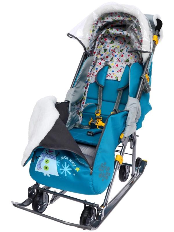 Санки-коляска «Ника Детям 7-6», рисунок со снеговиком, цвет бирюзовый
