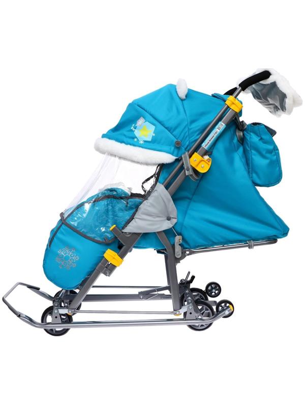 Санки-коляска «Ника Детям 7-6», рисунок со снеговиком, цвет бирюзовый