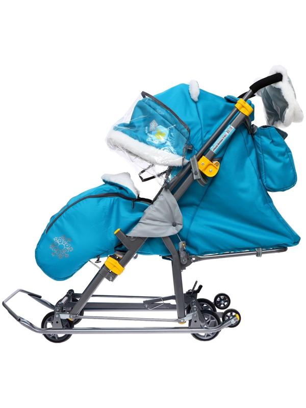 Санки-коляска «Ника Детям 7-6», рисунок со снеговиком, цвет бирюзовый