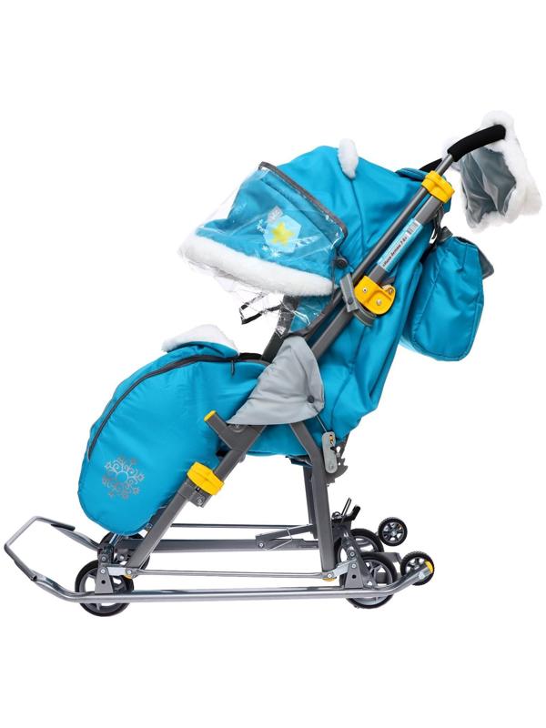 Санки-коляска «Ника Детям 7-6», рисунок со снеговиком, цвет бирюзовый