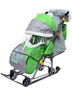 Санки-коляска «Ника Детям 7-6», рисунок с енотом, цвет зеленый/ серый