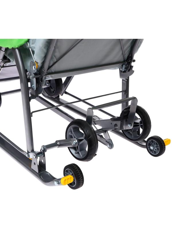 Санки-коляска «Ника Детям 7-6», рисунок с енотом, цвет зеленый/ серый