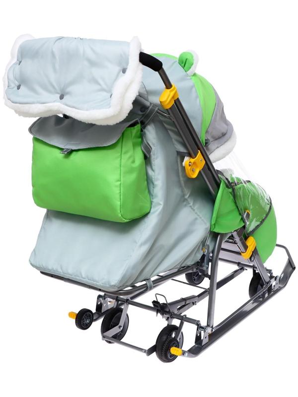 Санки-коляска «Ника Детям 7-6», рисунок с енотом, цвет зеленый/ серый