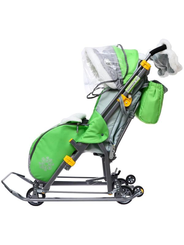Санки-коляска «Ника Детям 7-6», рисунок с енотом, цвет зеленый/ серый