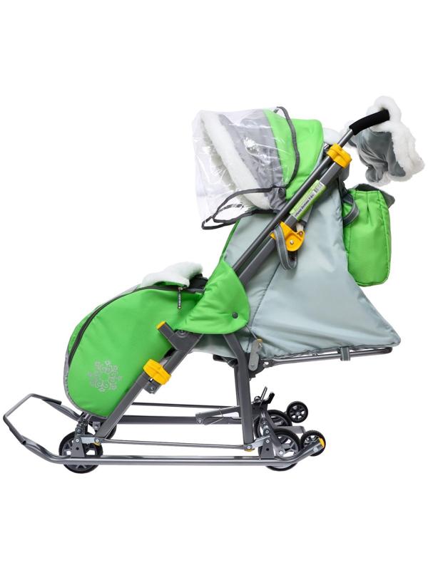 Санки-коляска «Ника Детям 7-6», рисунок с енотом, цвет зеленый/ серый