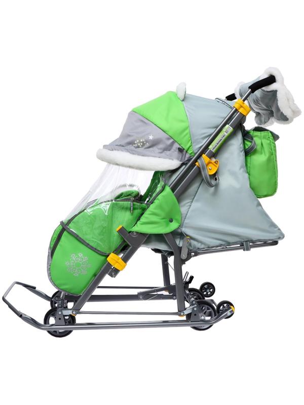Санки-коляска «Ника Детям 7-6», рисунок с енотом, цвет зеленый/ серый