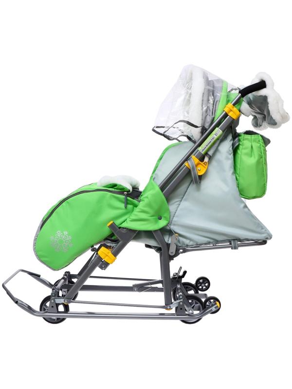 Санки-коляска «Ника Детям 7-6», рисунок с енотом, цвет зеленый/ серый