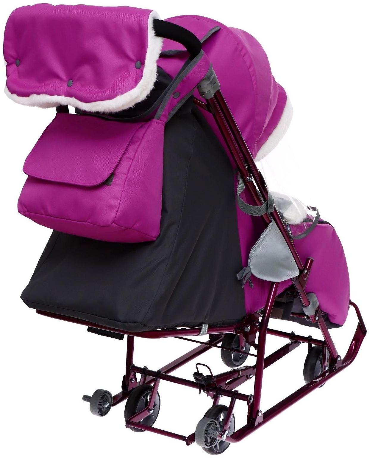 Санки-коляска «Наши детки» 4-1, кузов трансформер, рисунок со щенком орхидея