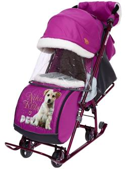 Санки-коляска «Наши детки» 4-1, кузов трансформер, рисунок со щенком орхидея