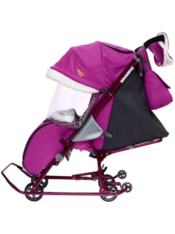 Санки-коляска «Наши детки» 4-1, кузов трансформер, рисунок со щенком орхидея