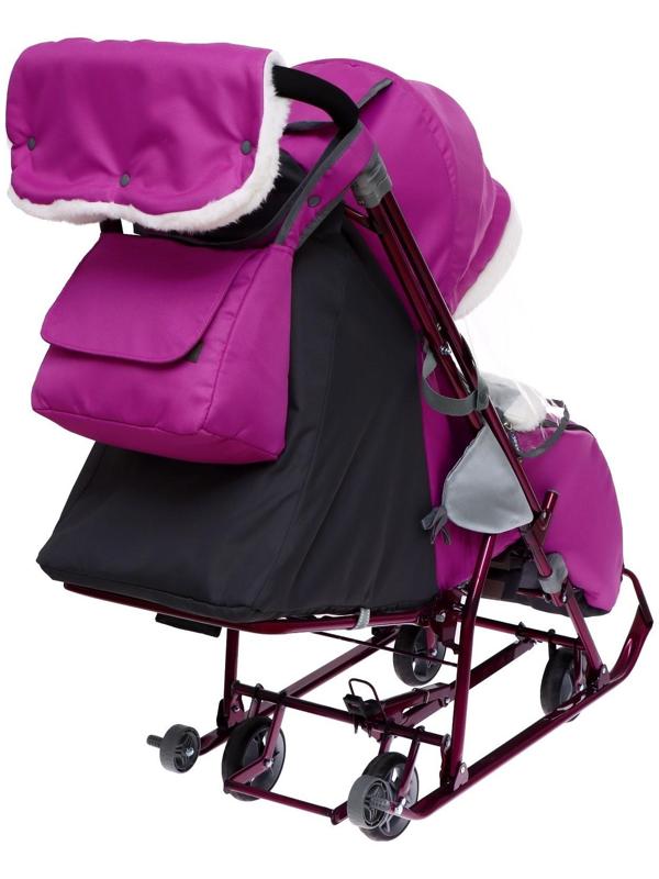 Санки-коляска «Наши детки» 4-1, кузов трансформер, рисунок со щенком орхидея