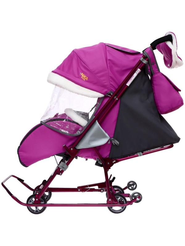 Санки-коляска «Наши детки» 4-1, кузов трансформер, рисунок со щенком орхидея