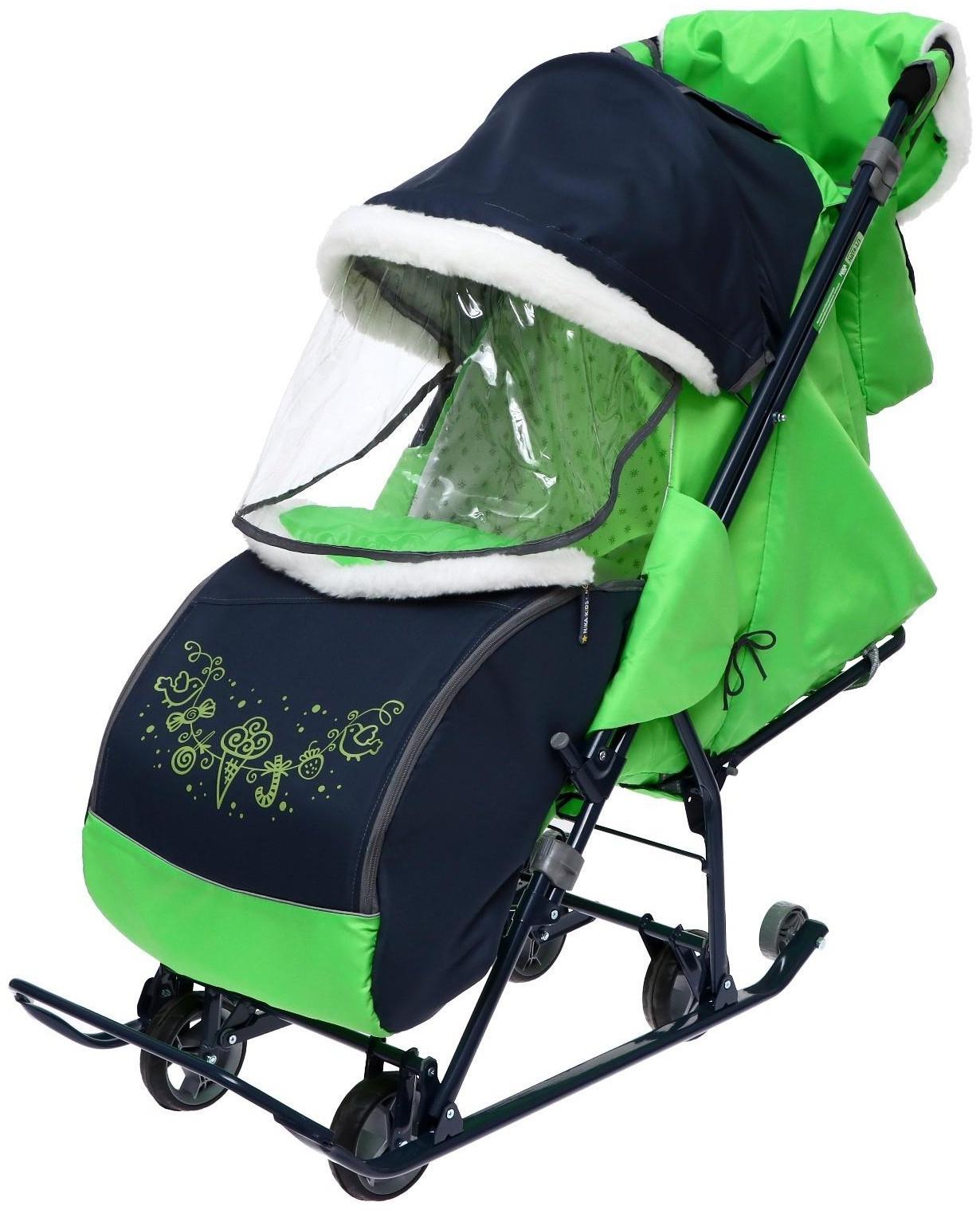 Санки-коляска «Наши детки 4-1», кузов трансформер, принт серый с зеленым