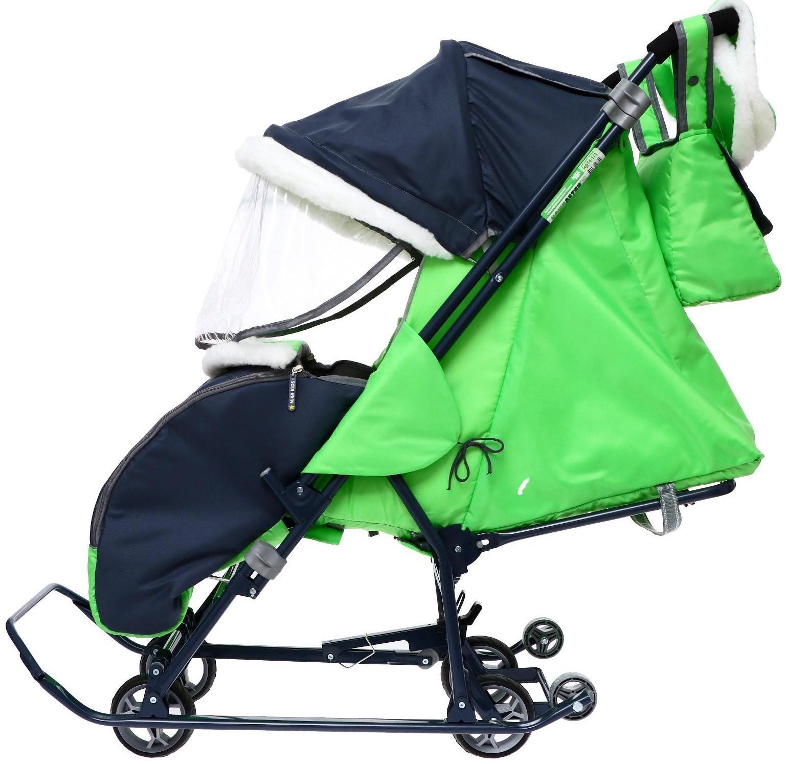 Санки-коляска «Наши детки 4-1», кузов трансформер, принт серый с зеленым