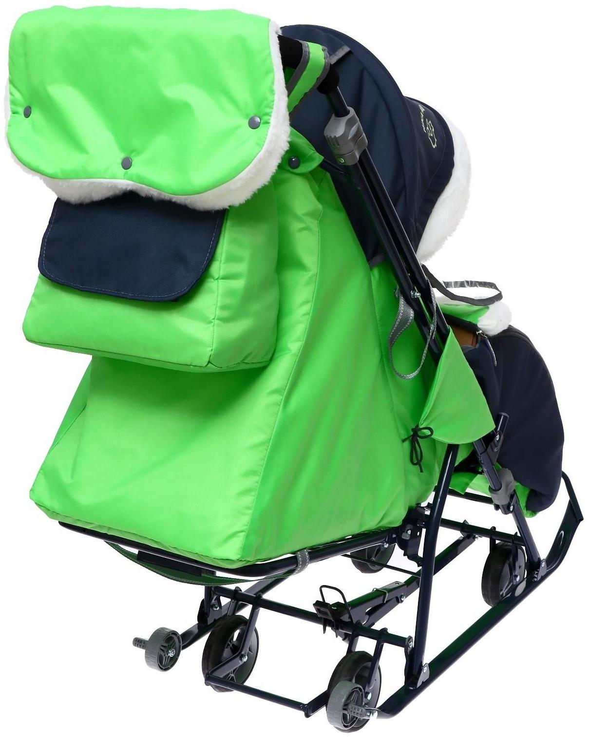 Санки-коляска «Наши детки 4-1», кузов трансформер, принт серый с зеленым