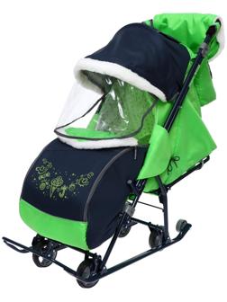 Санки-коляска «Наши детки 4-1», кузов трансформер, принт серый с зеленым
